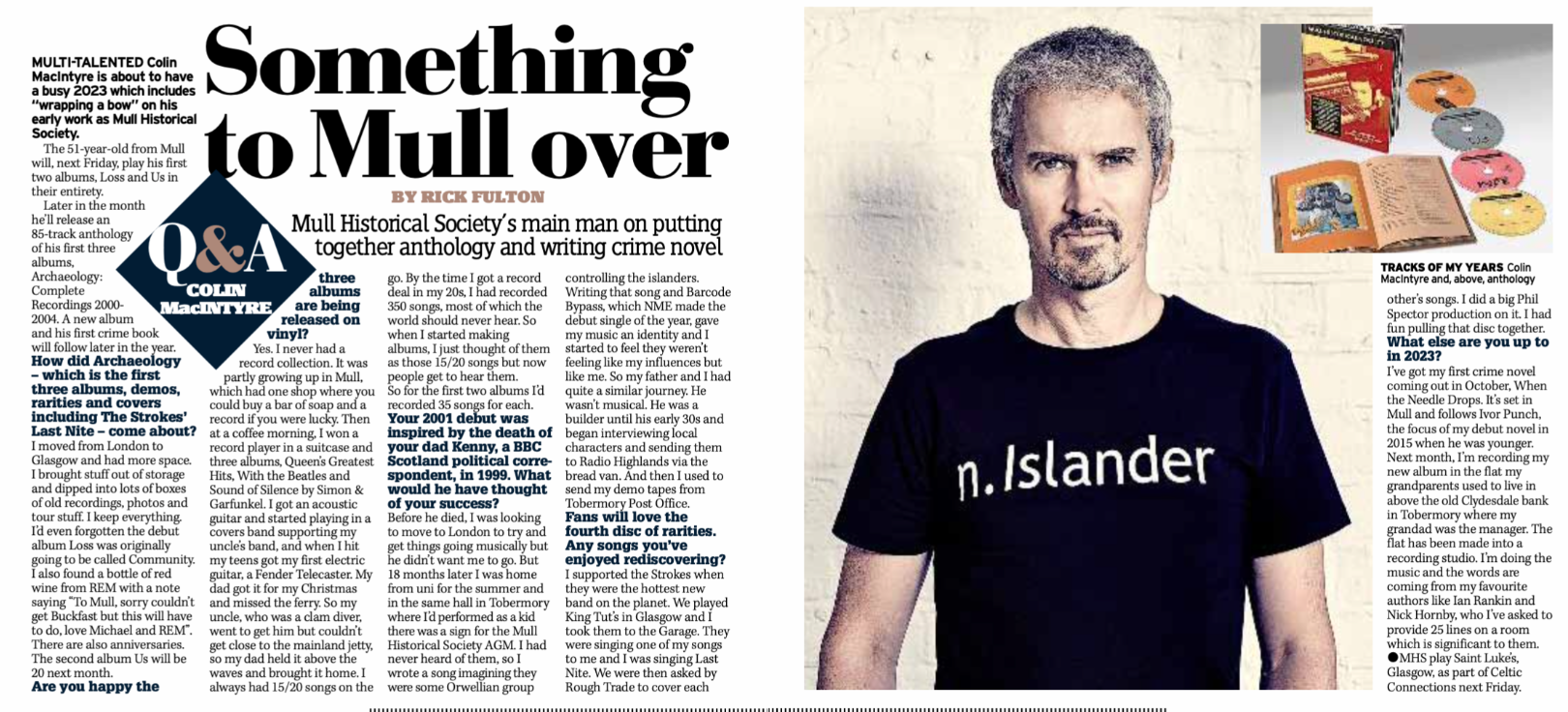 Daily Record: ‘Something to Mull Over…’ Q&A with Colin on ‘Archaeology’, new MHS album and new Crime novel