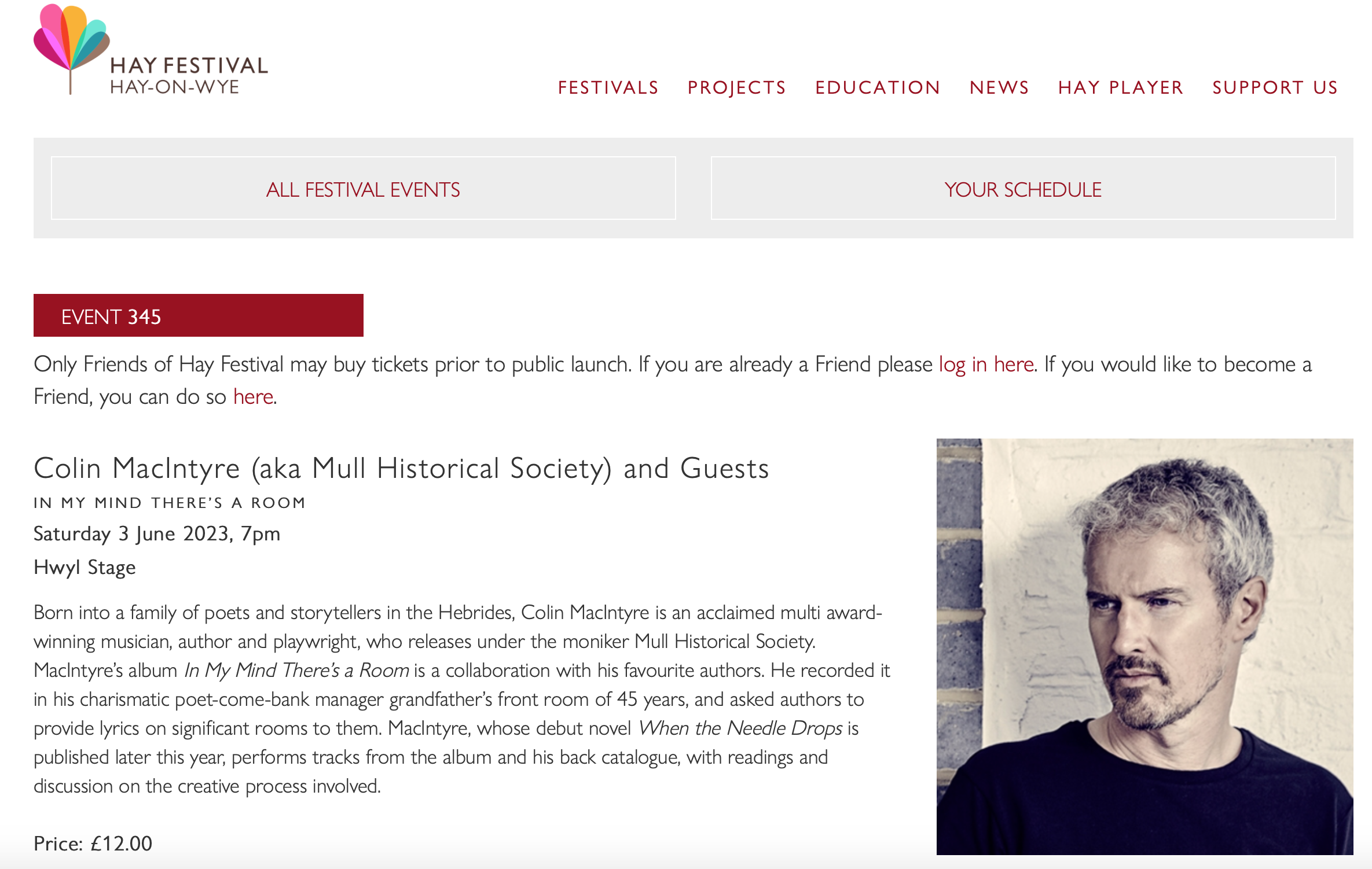 Colin MacIntyre/Mull Historical Society At Hay Festival – Saturday June 3rd
